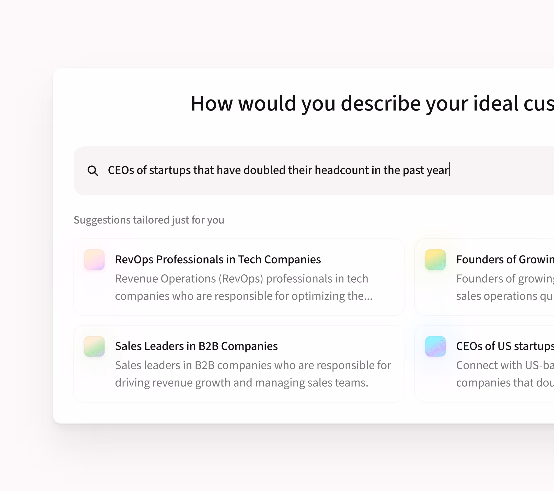 Product screen displaying AI messaging structure